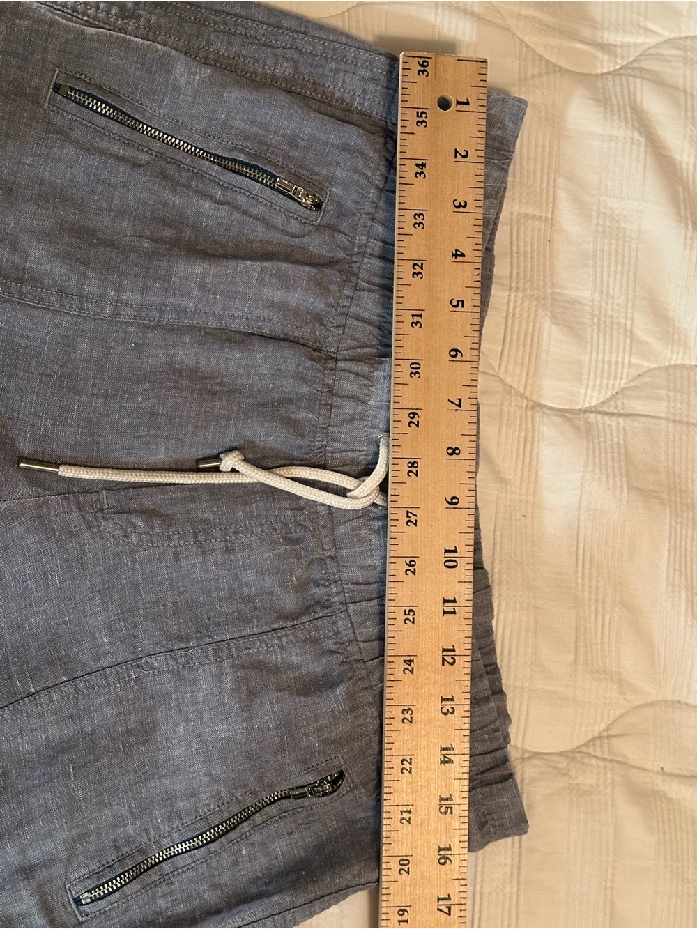 Athleta Women’s Cabo Linen Wide Leg Pant Blue Drawstring Zip Pockets Size 10 T - Picture 9 of 11